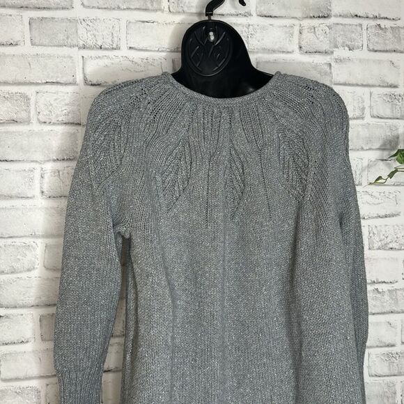 Chaps Gray Sparkle Knit Sweater Size Medium Cozy & Thick - Picture 6 of 9